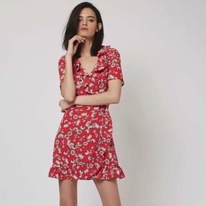 TOPSHOP floral wrap dress Red Size 4